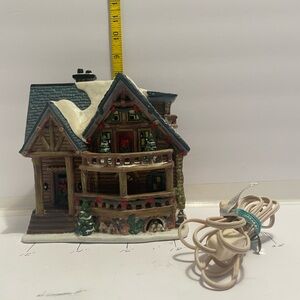 Santa’s Workbench Collection -Silver Birches Lodge ceramic with light.